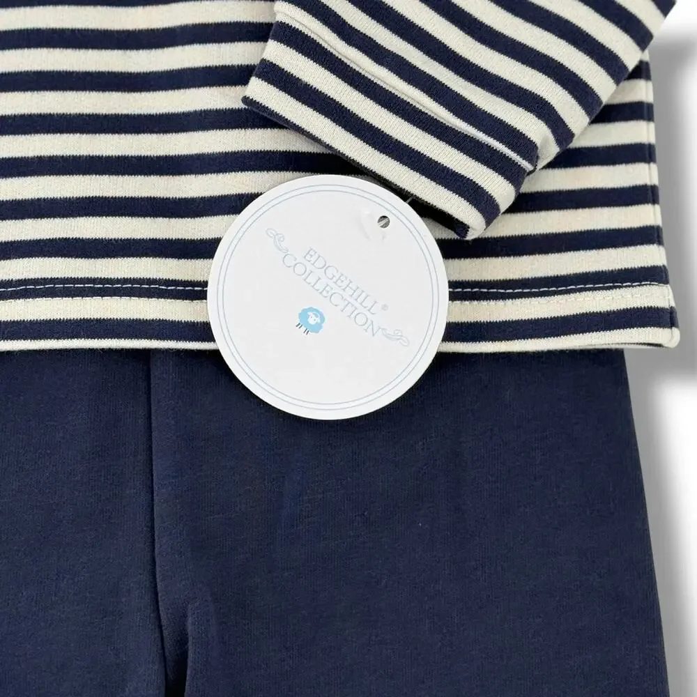 Edgehill Collection Navy Stripe 2pc Outfit Baby Boy Sz 18M Peter Pan Collar